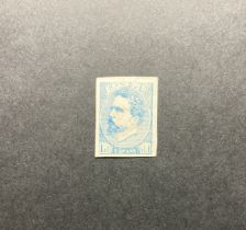 Stamp of Spain: Imperforate period reprint of 1873 Carlist issue mint 1 R pale blue