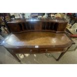 Circa 1940's Sheraton Style Desk With Brass Gallery & Brown Leather Insert & Two Drawers