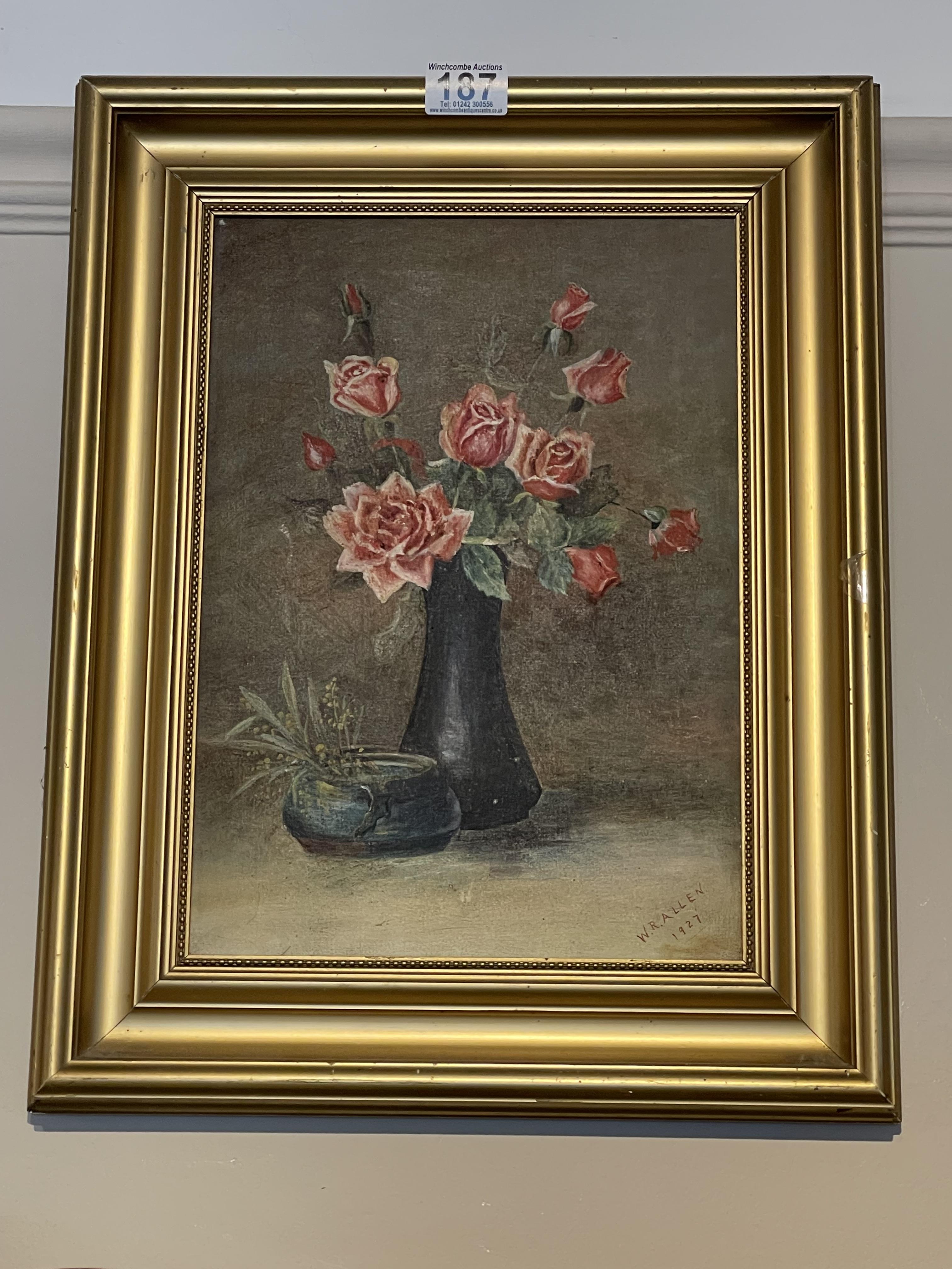 Still Life Of Flowers In Vase In Gilt Frame BY R.A. Allen 1927