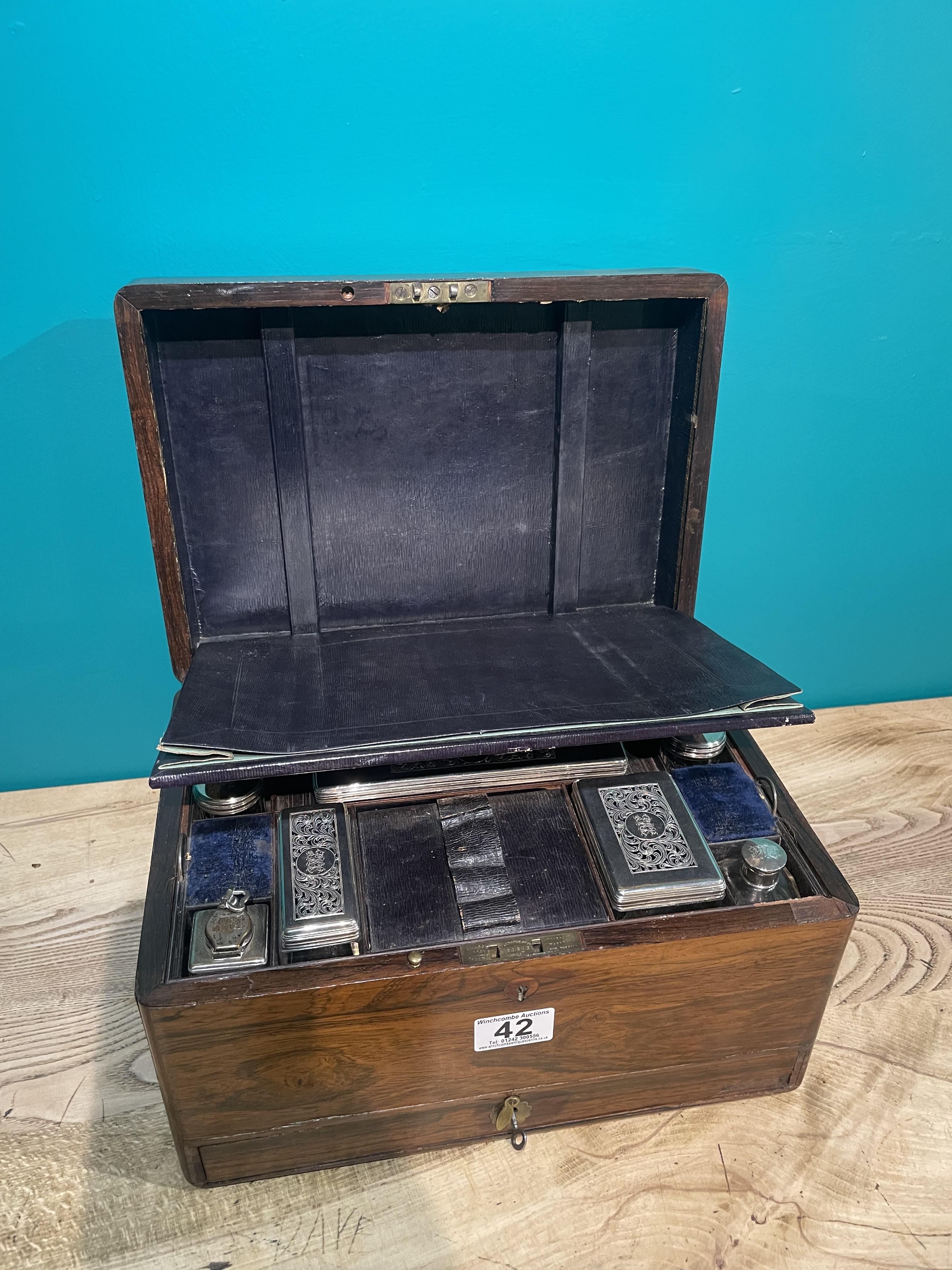 A Rosewood Vanity Box With Silver Lidded Fittings. Dated London 1834 - Image 8 of 9