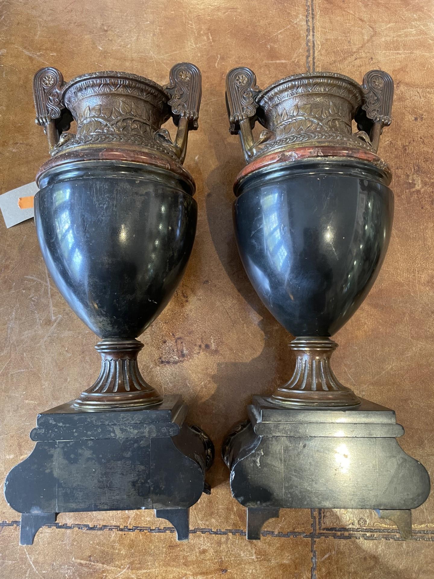 A Pair Of French 19th Century Bronze & Marble Urns - Image 4 of 11