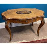 A 19th century French burr walnut central desk with draw.