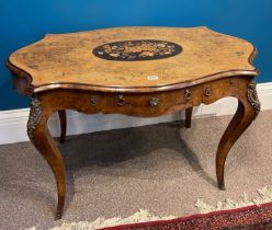 A 19th century French burr walnut central desk with draw.