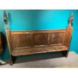 An Carved Victorian Oak And Pine Pew With Carved Finials