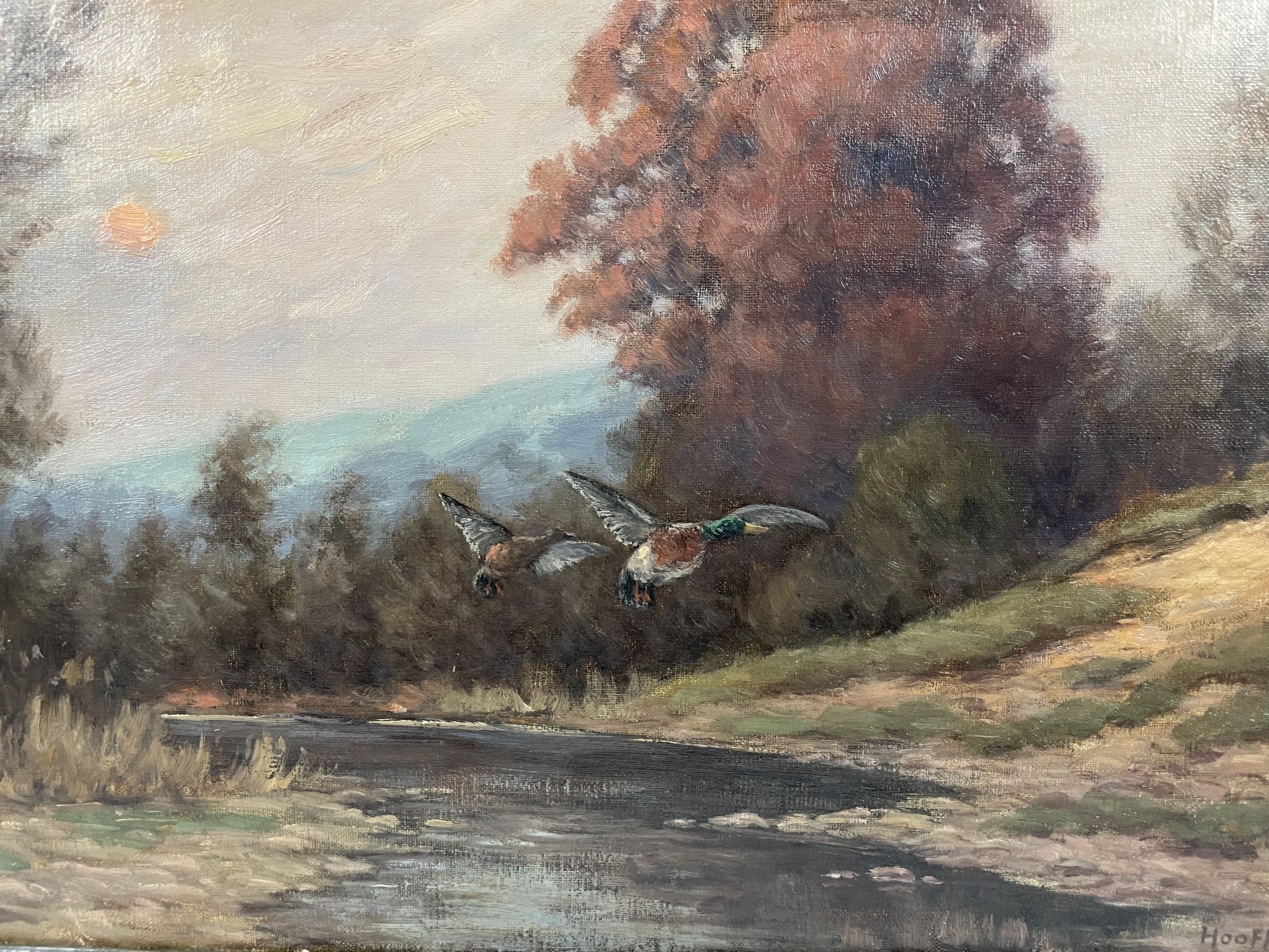Oil On Canvas Circa 1900 Of Landscape Scene With Two Ducks In Flight - Image 2 of 3