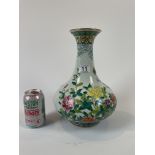 Decorative Oriental jar shaped vase with roses, bamboo and birds 