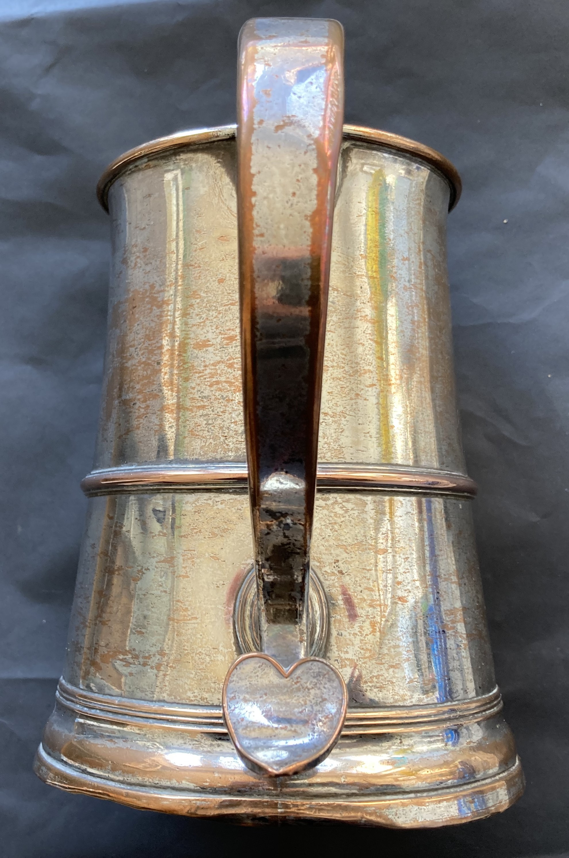 Georgian early silver-plated 2 pt tankard, c 1780. Height c16cm, base 13cm, and rim 10cm. - Image 2 of 5