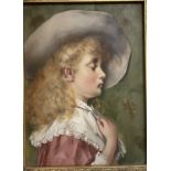 A 19th Century Oil On Board Portrait Of Blonde Hair Girl  In Modern Frame