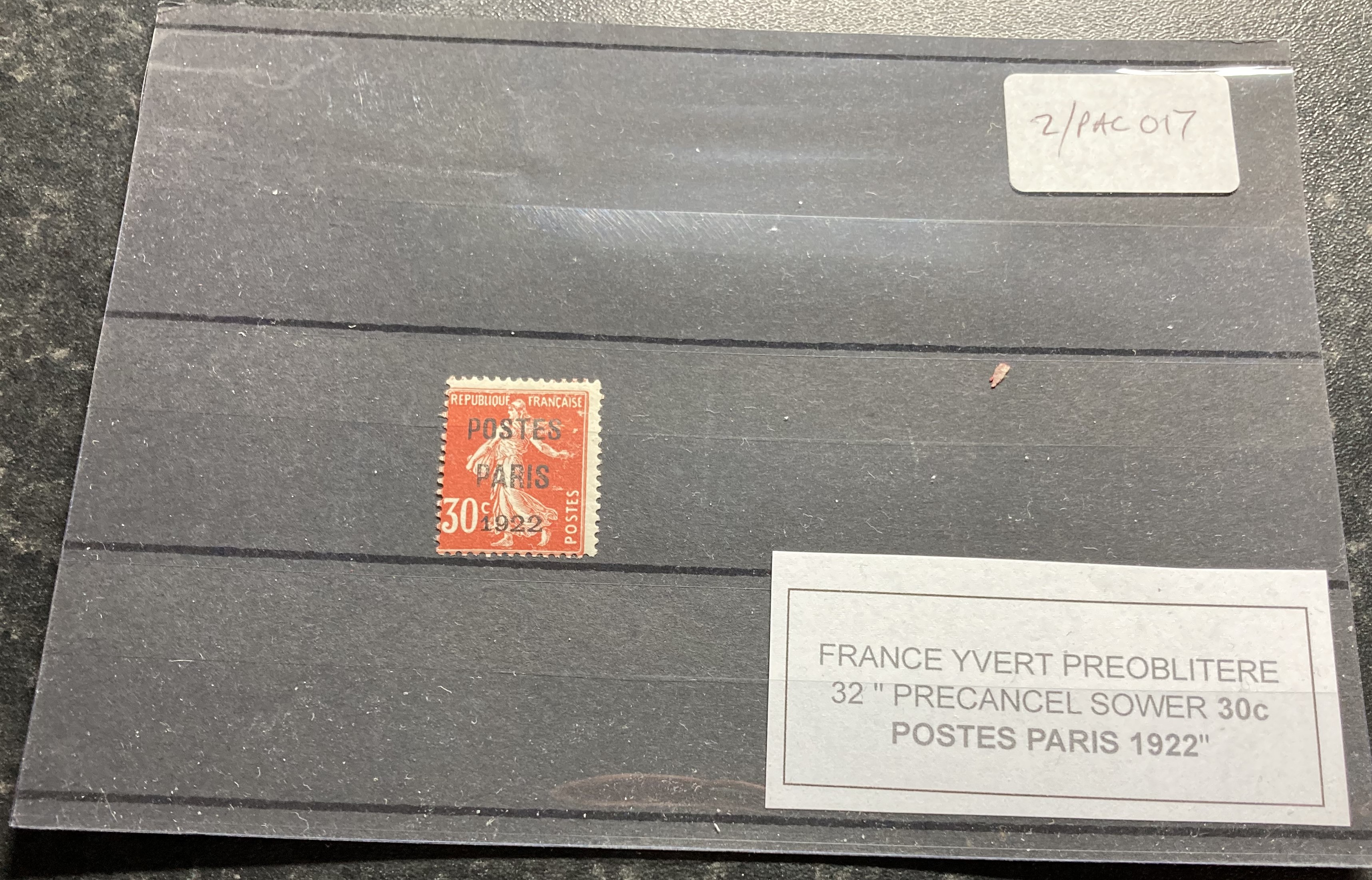 French stamp: Mint Yvert preoblitere 32 precancel “Sower”, 30c scarlet, - Image 3 of 3