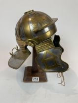 Vintage Reproduction Roman Helmet On Stand.