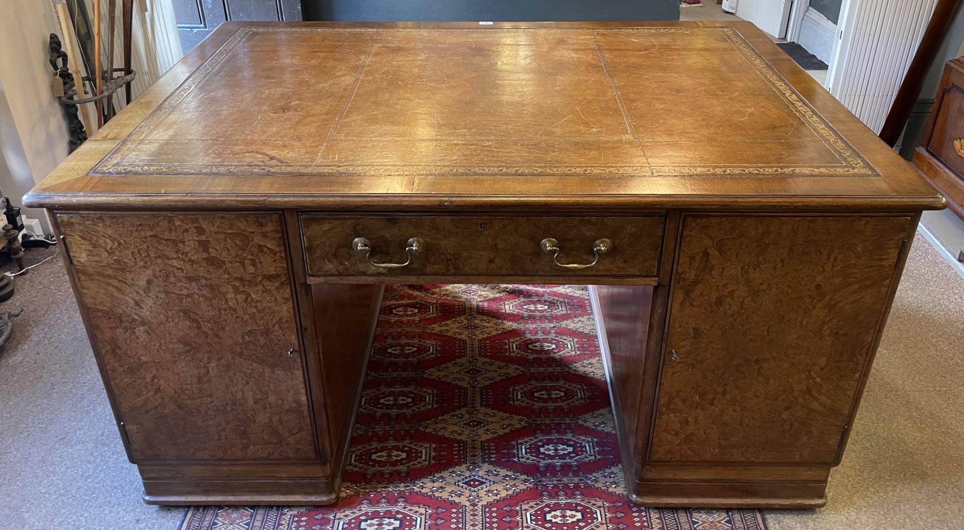 A Burr Walnut Partners Desk With Leather Insert Top - Image 3 of 3