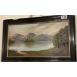 Victorian Oil On Board In Black Frame Of Scottish Scene