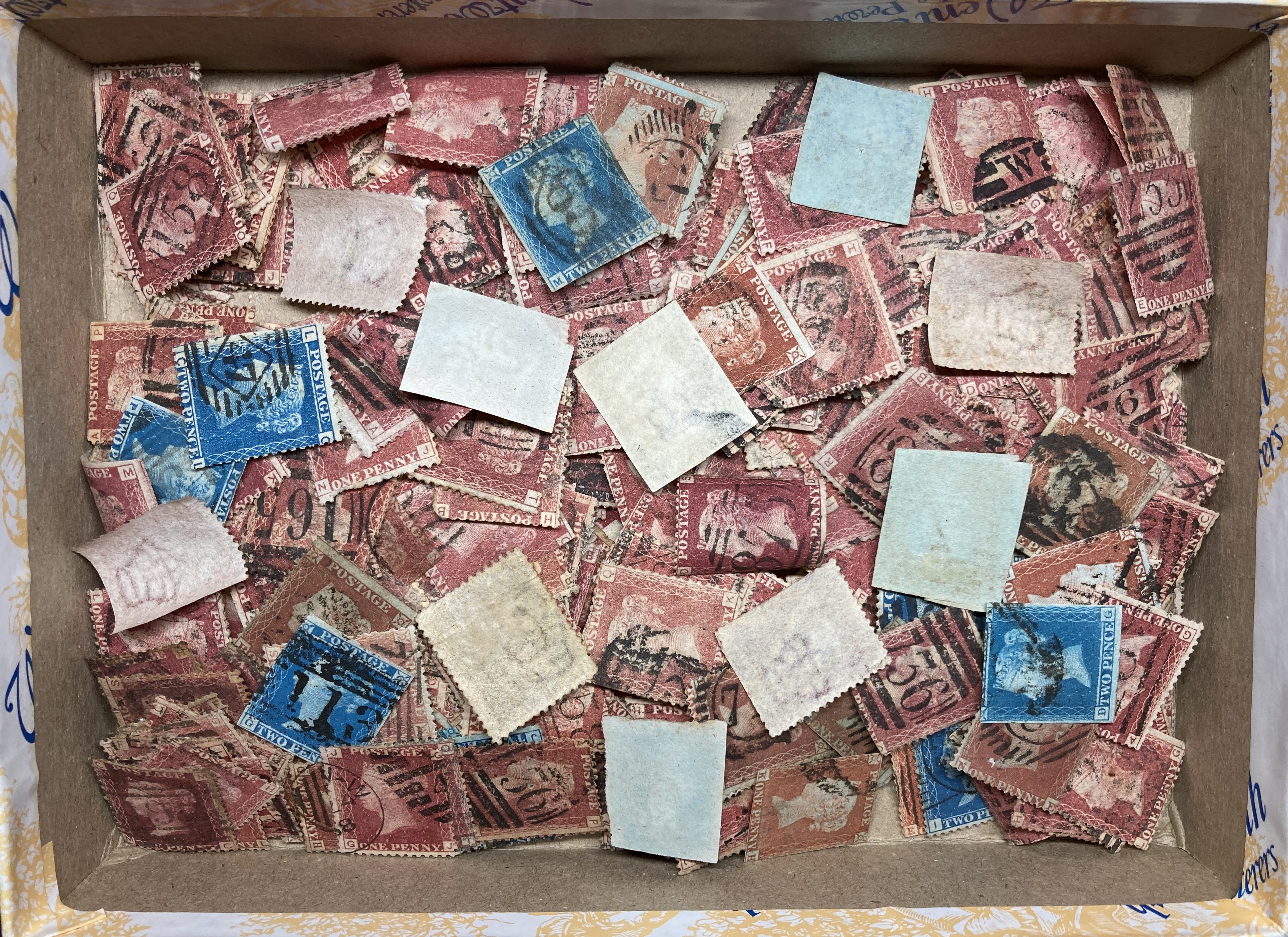 GB stamps: Small box of line engraved issues - 1d black, 1d reds and 2d blues. - Image 2 of 2