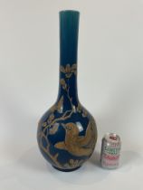 large decorative long neck teal vase early 20th Century