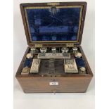 A Rosewood Vanity Box With Silver Lidded Fittings. Dated London 1834