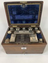 A Rosewood Vanity Box With Silver Lidded Fittings. Dated London 1834