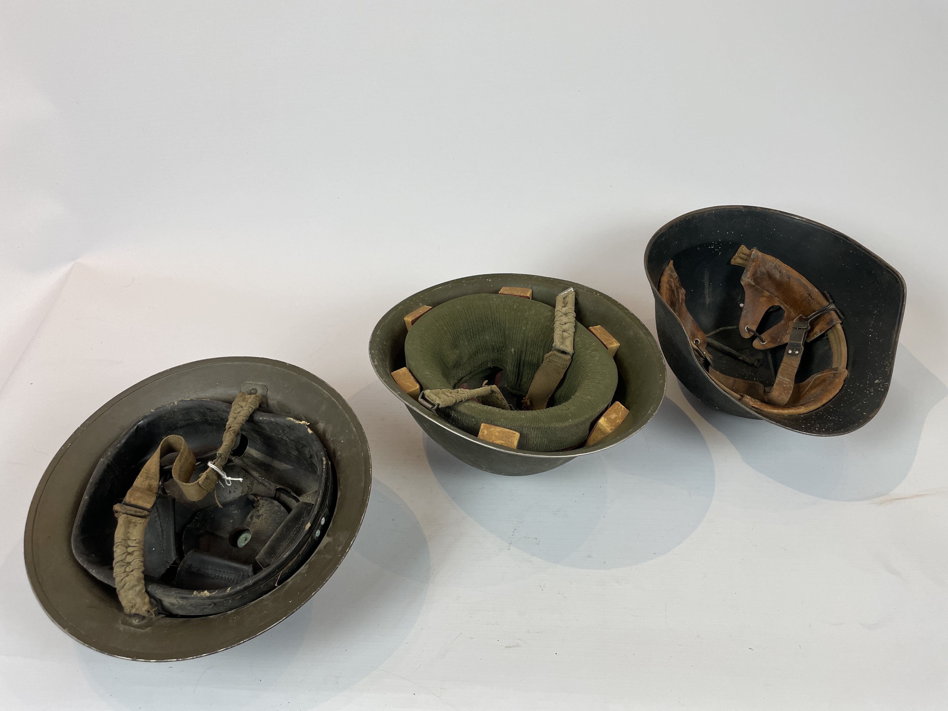 Three Lined Vintage Combat Helmets - Image 2 of 2