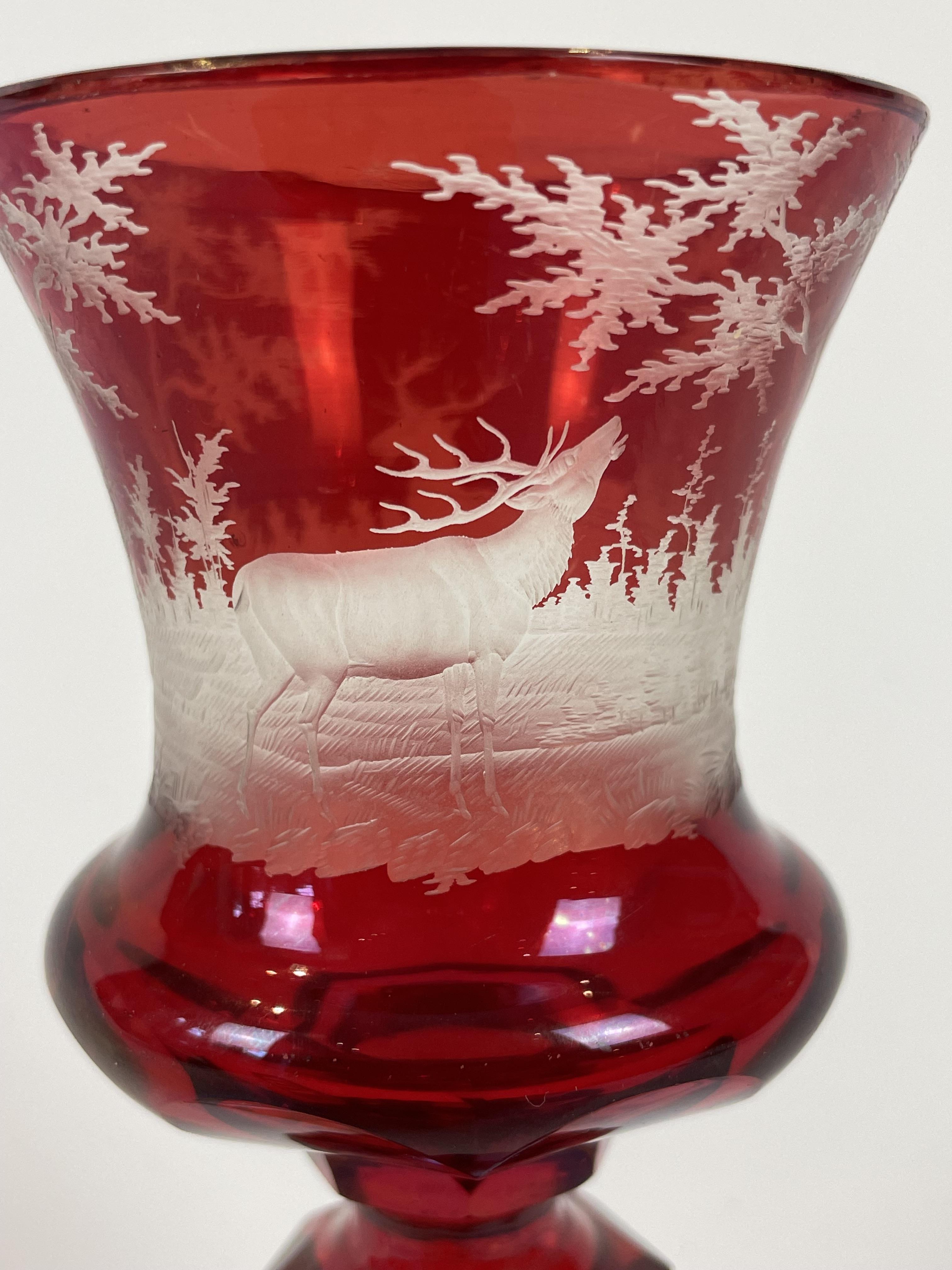 A 19th Century Bohemian Ruby Cased and Engraved Goblet - Image 2 of 2