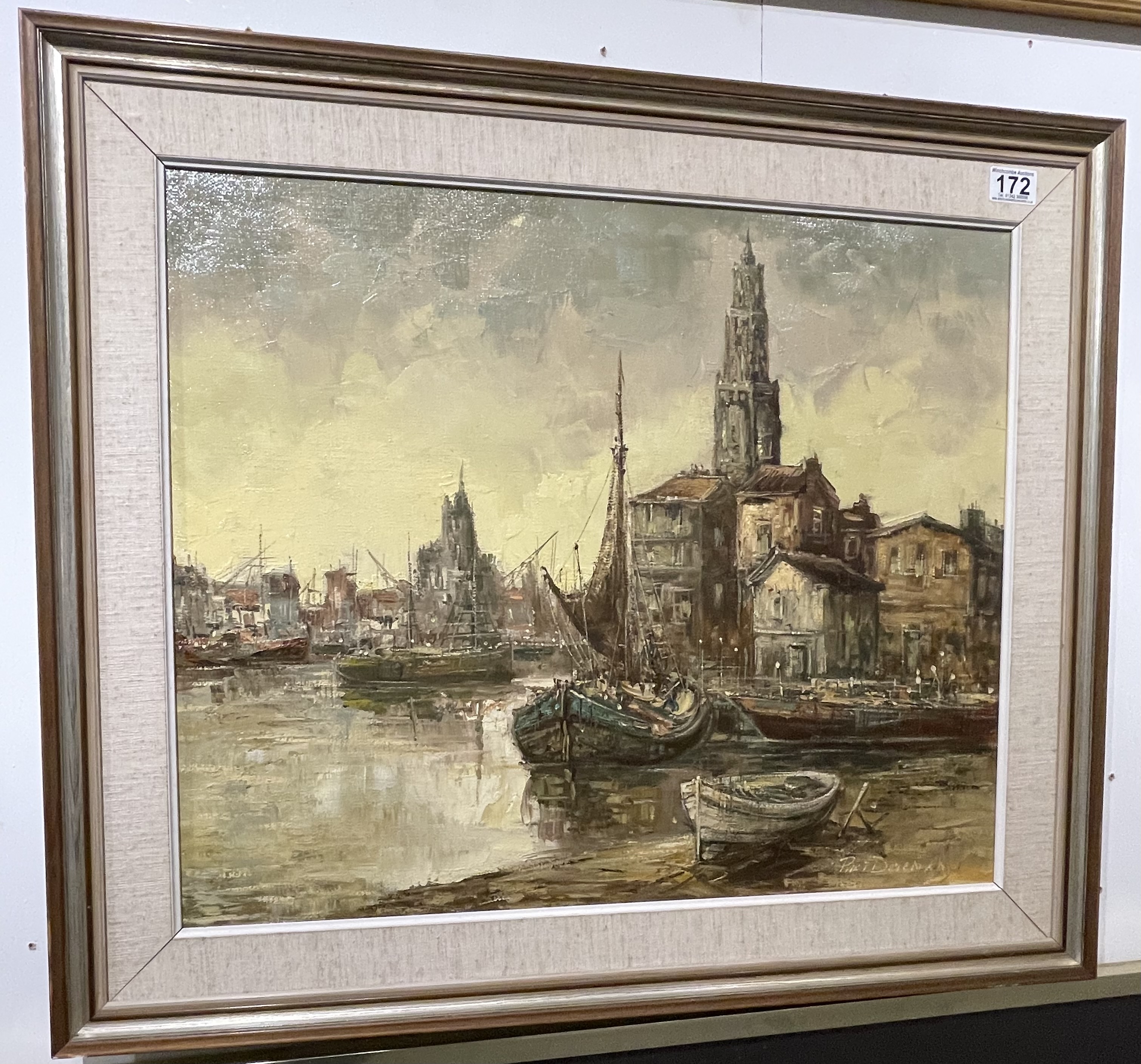 Oil On Canvas Harbour Scene