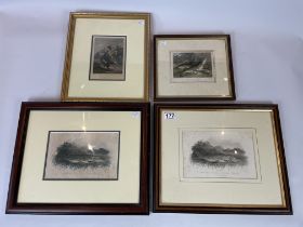 3 Pike Fishing Prints And 1 Hand Coloured Engraving