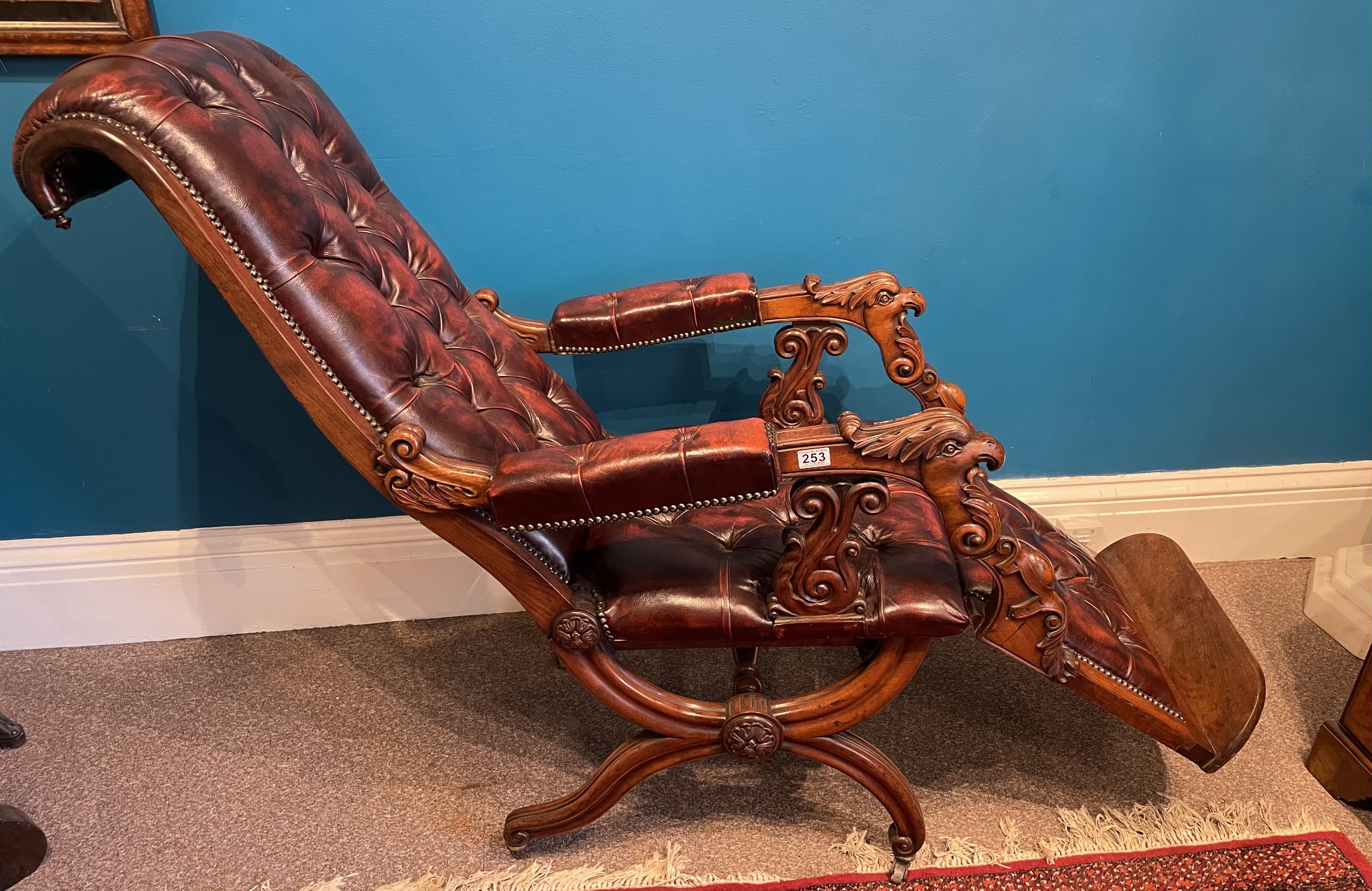 A Quality 19th Century Studded Leather Library Reclining Chair - Image 2 of 6