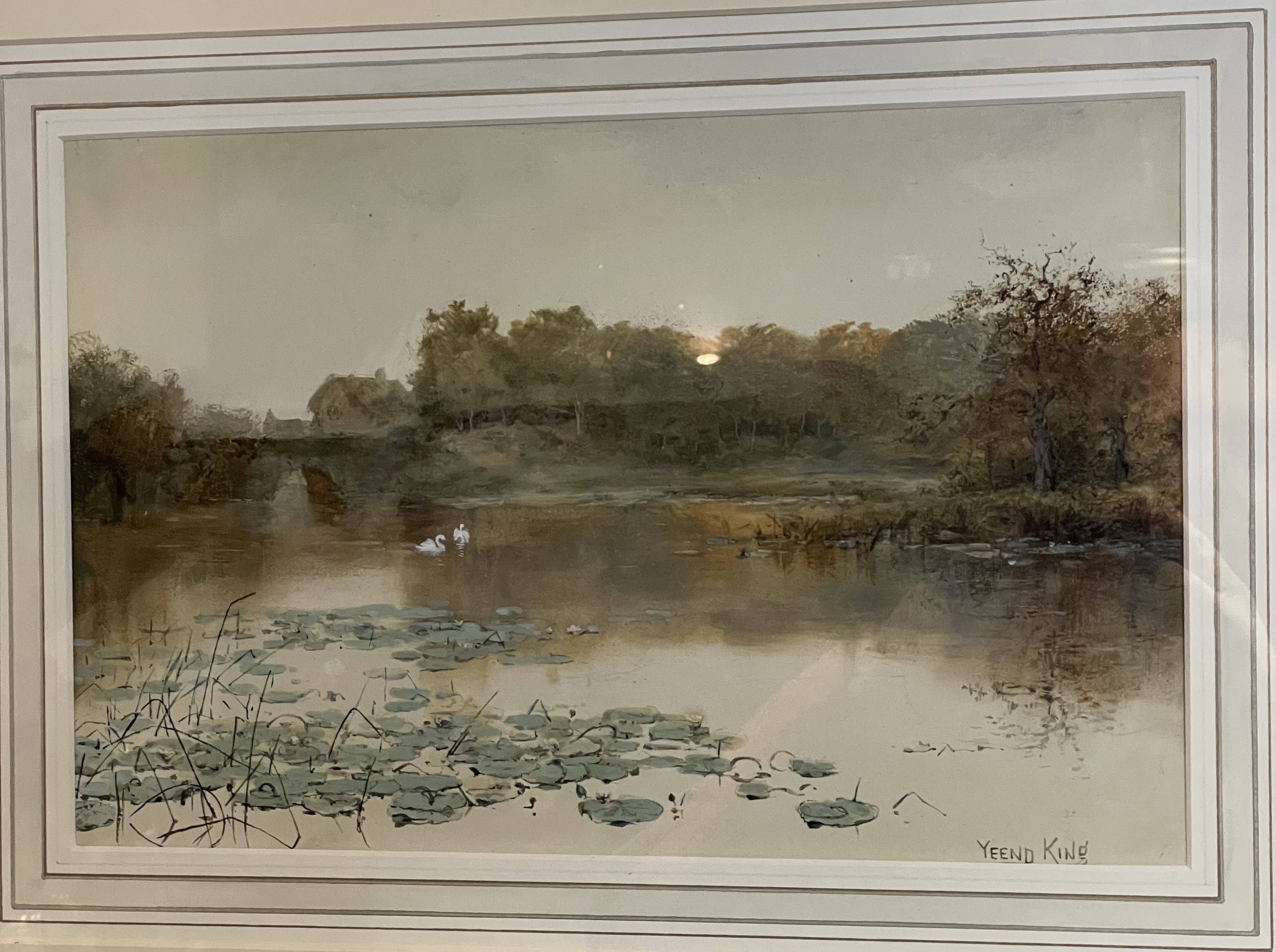 A watercolour river scene by British artist Henry King (1855 - 1924)