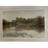 A watercolour river scene by British artist Henry King (1855 - 1924)