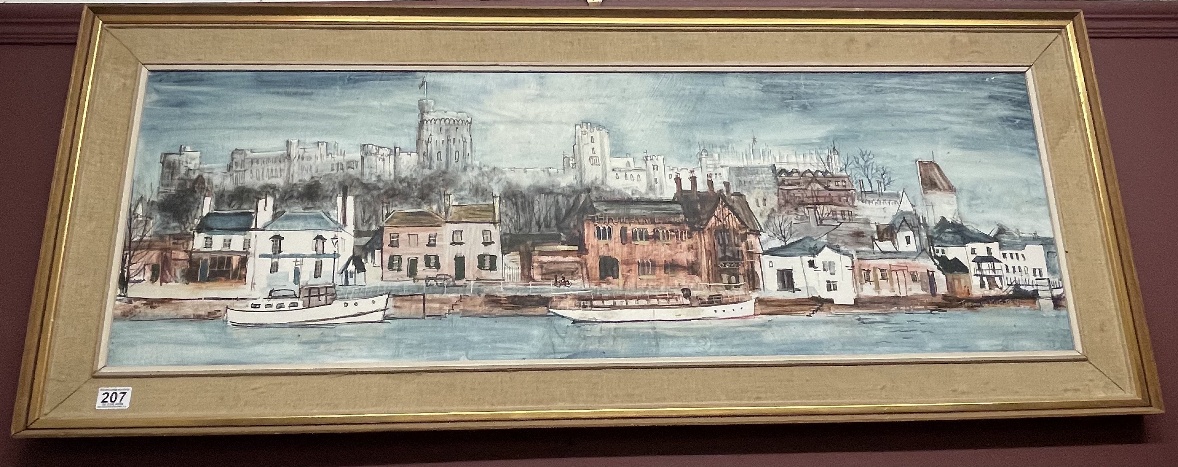 Large Oil On Board By Jeremy King 'View Of Windsor Castle From The Thames'