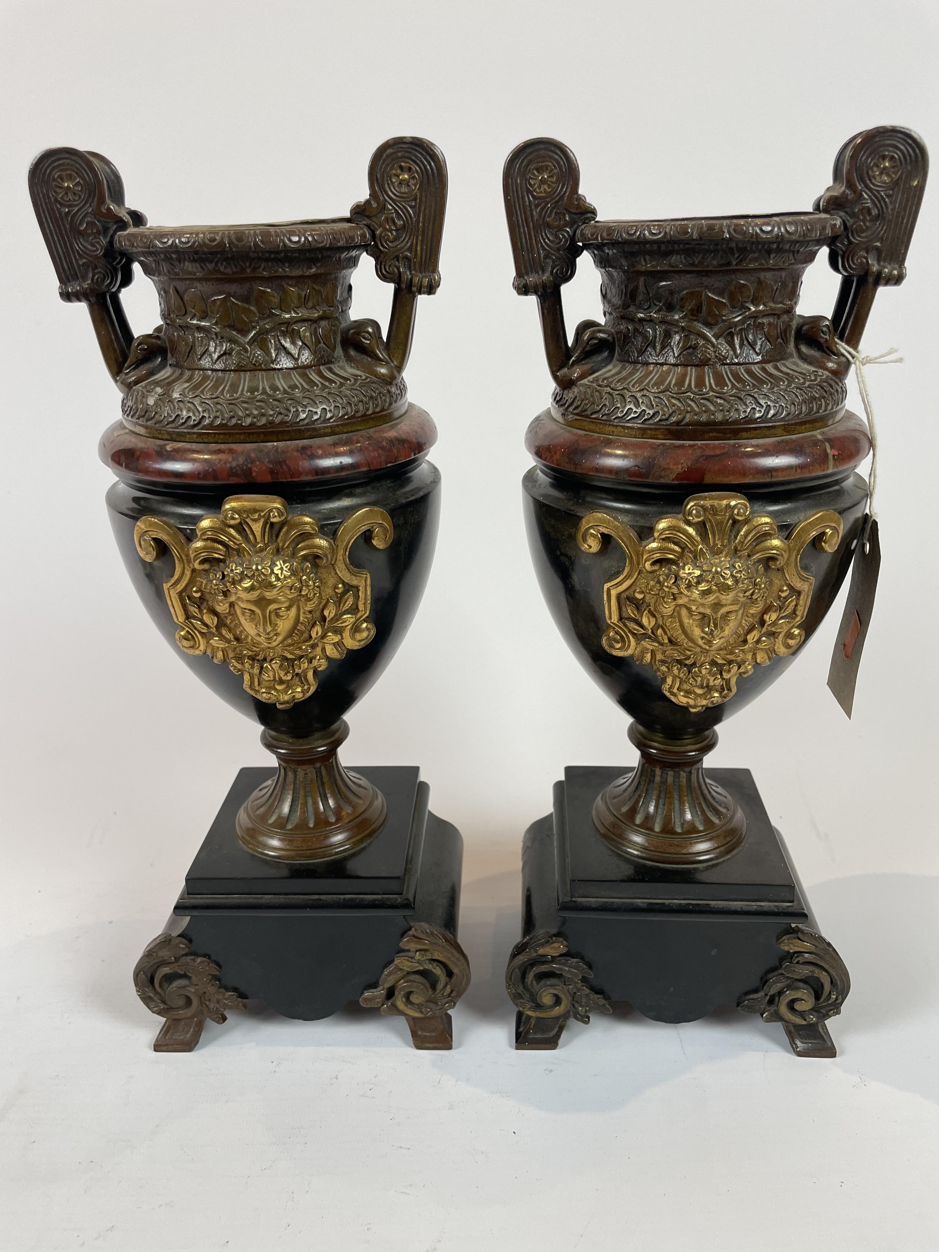A Pair Of French 19th Century Bronze & Marble Urns
