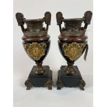 A Pair Of French 19th Century Bronze & Marble Urns