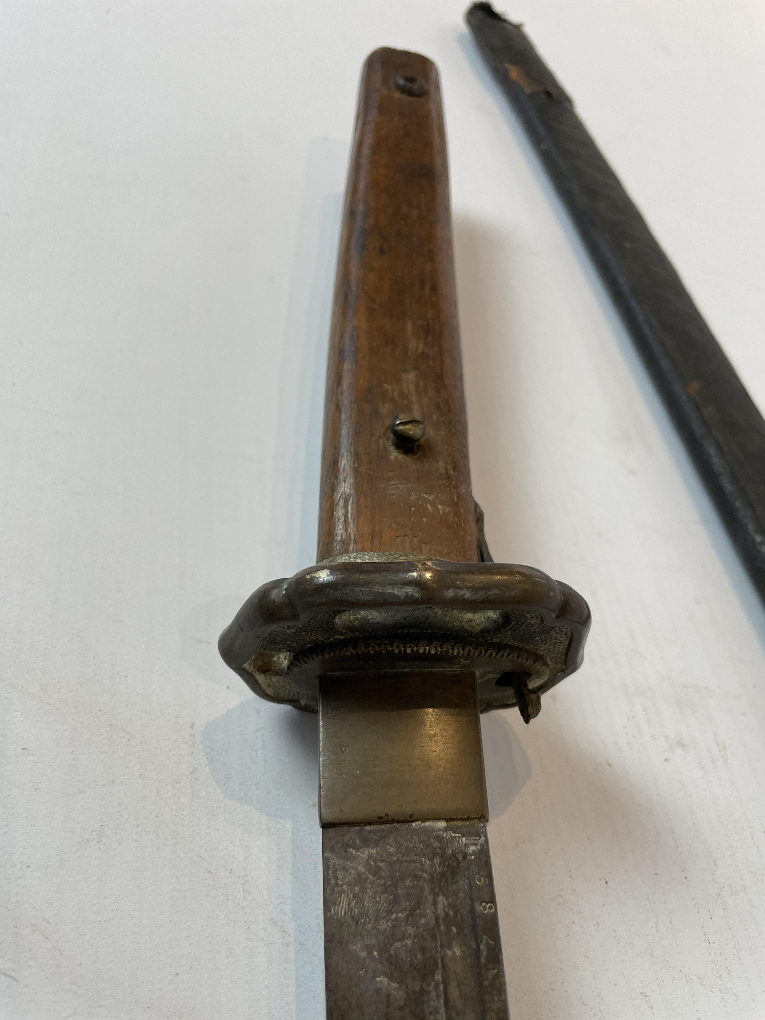 Japanese Samurai Sword In Leather Scabbard. Early 20th Century - Image 3 of 24