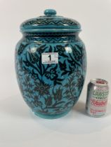 Large tourquise and black asthetic jar with lid