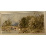A watercolour cattle and river scene by British artist Thomas Saper (1836-1890)