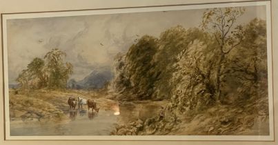 A watercolour cattle and river scene by British artist Thomas Saper (1836-1890)