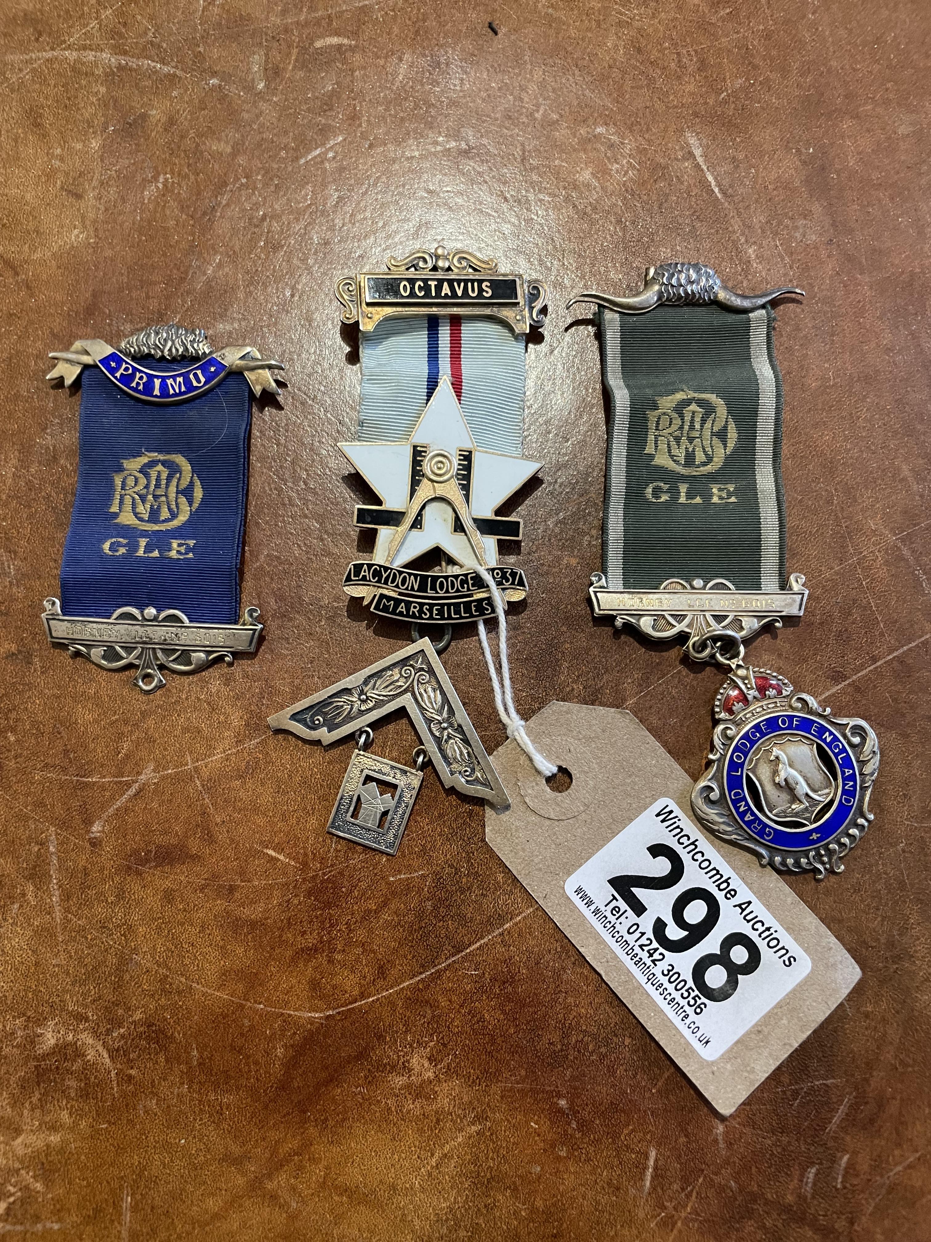 Three Masonic Lodge Pendants.  Two Marked Silver