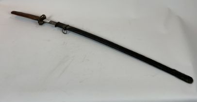 Japanese Samurai Sword In Leather Scabbard. Early 20th Century