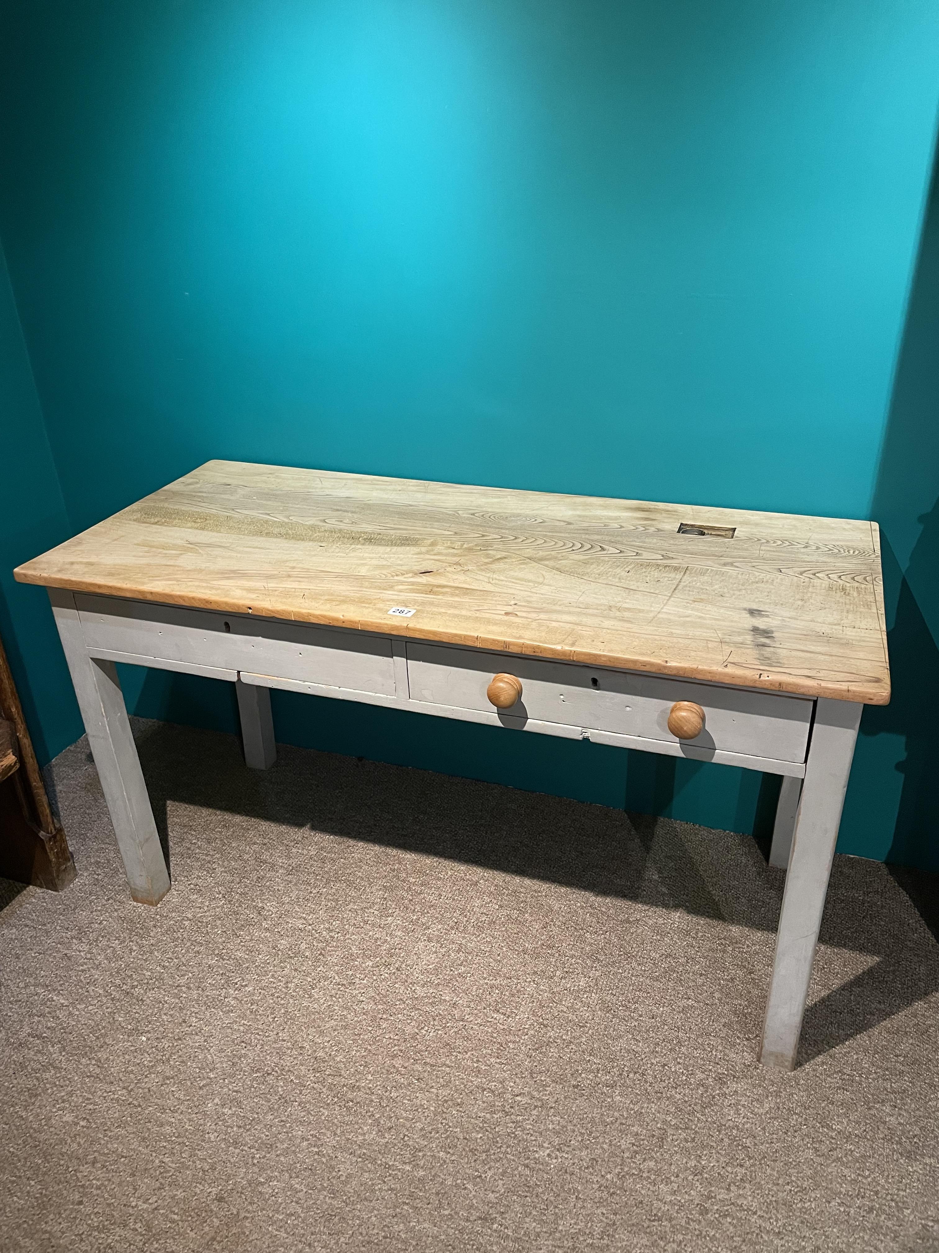 Large Old Pine School Desk With Two Drawers