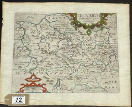17th Century Hand Coloured Map Of Denbigh