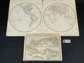 A Collection Of Three Maps Including A Western And Eastern Hemispere And Africa Septentrionalis