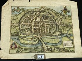 A Coloured City Map Of Exeter Circa 1597