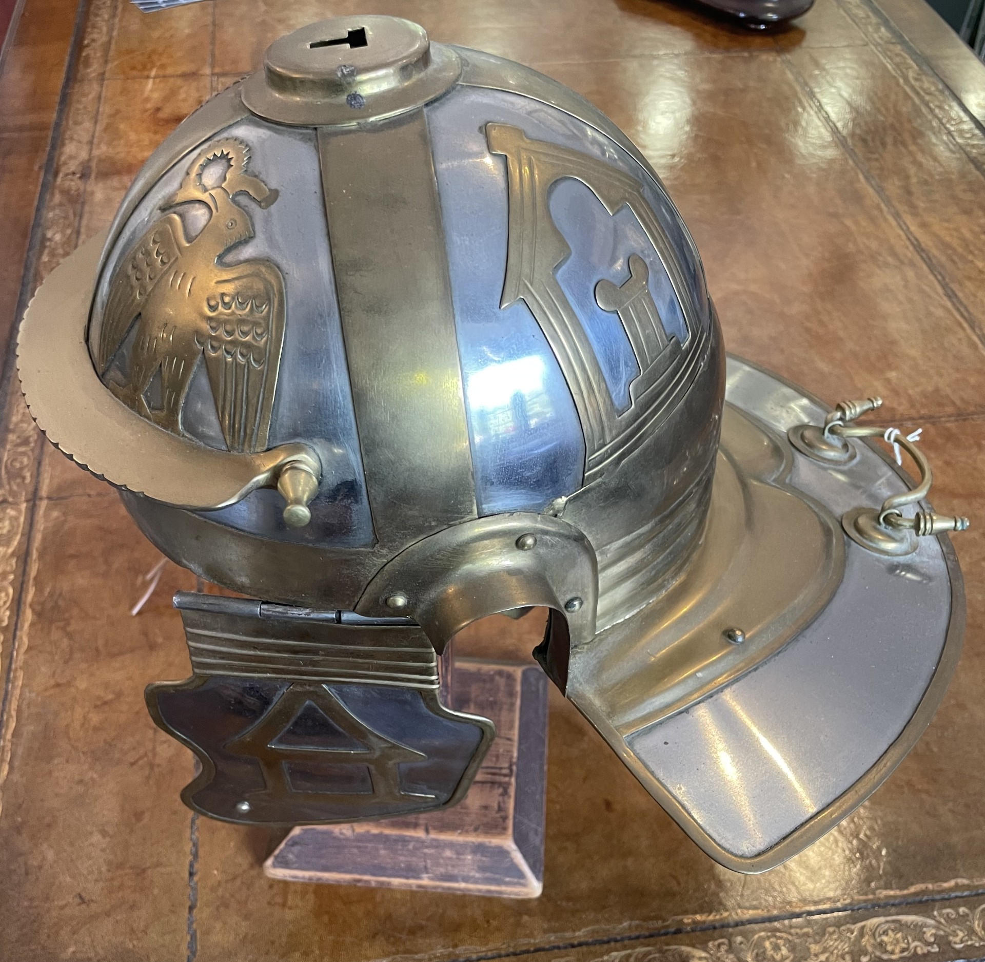 Vintage Reproduction Roman Helmet On Stand. - Image 3 of 6