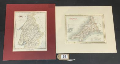 Two Coloured Engraved Maps. Dorsetshire and Cornwall