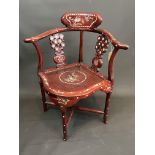 Mother Of Pearl Inlaid Corner Chair
