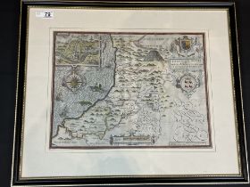 A Hand Coloured 17th Century Framed Double Sided Map Of Cardiganshire