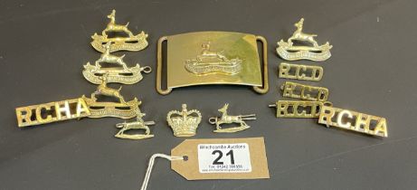 A Selection Of Badges And Belt Buckle From The Royal Canadian Dragoons
