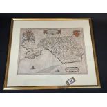 A Framed Hand Coloured Map Of Glamorganshire