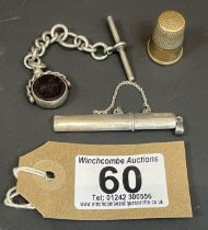 A Pencil Case, Silver Fob And A Platted Thimble