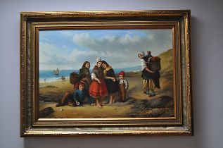 Oil On Canvas Of Children Playing On Beach