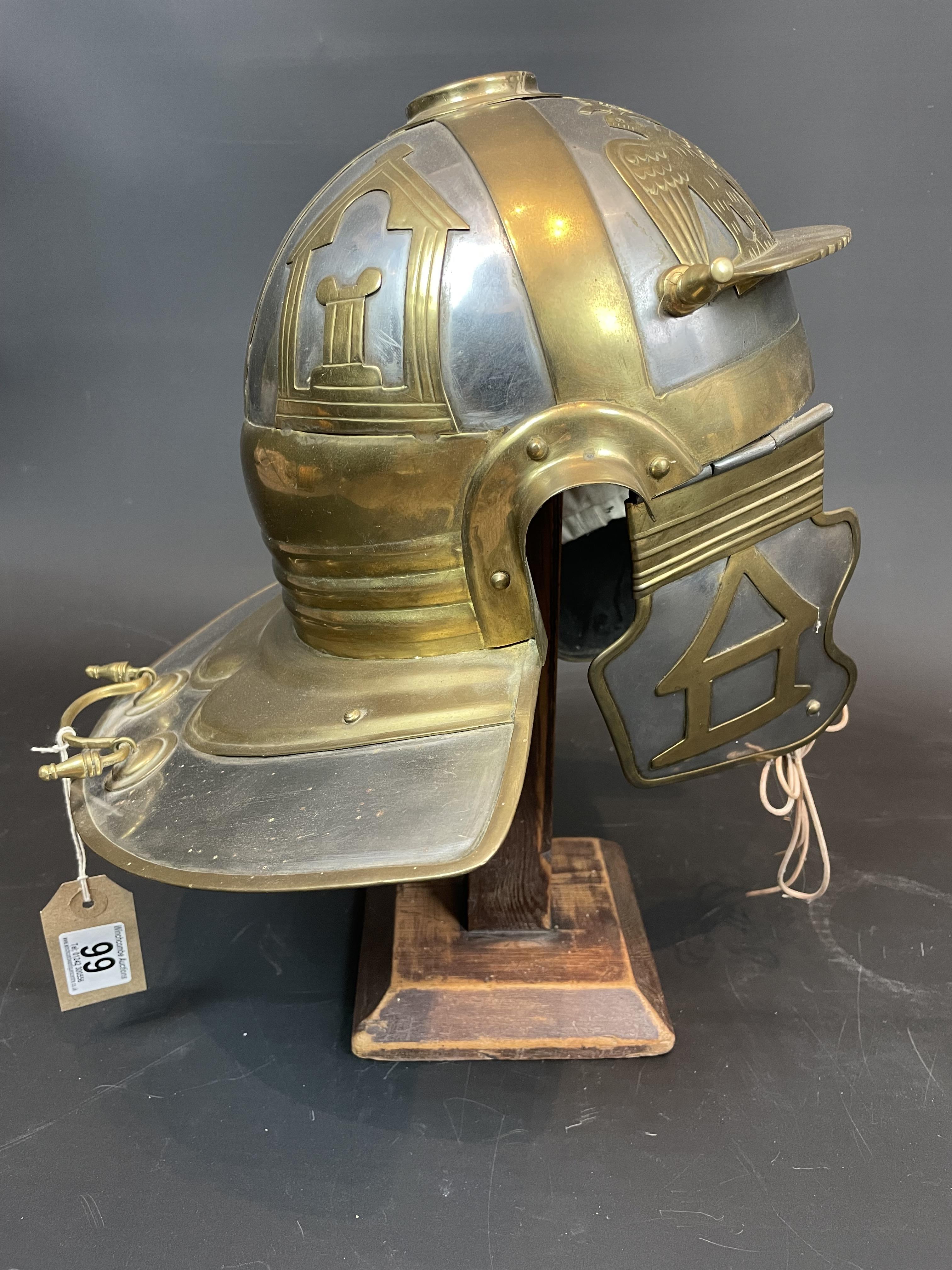 Vintage Reproduction Roman Helmet On Stand.