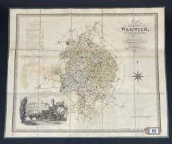 Large Fold Out Map Of Warwickshire Dated 1830